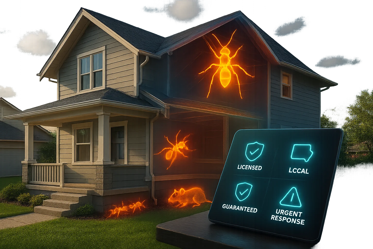 Veteran-owned pest control technician treating a clean Iowa home